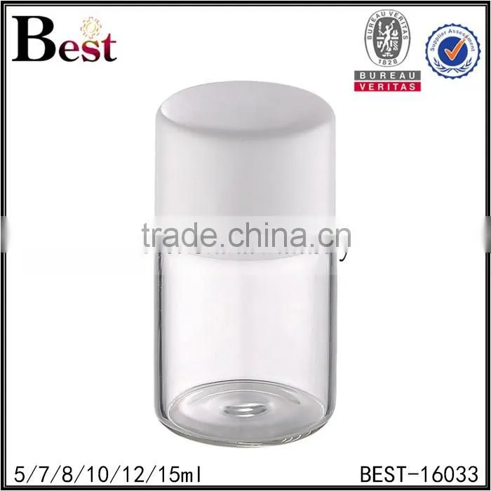 5 / 7 / 8 / 10 /12ml insert, plug sealing type clear tube glass bottle with white plastic cap