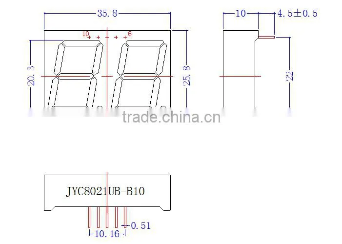 0.8 inch red common anode 7 segment digital led display with super bright
