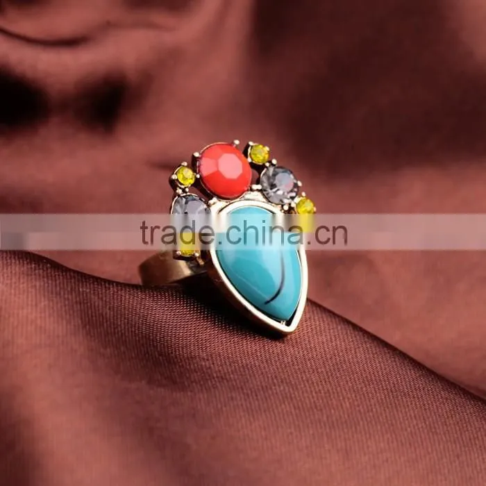 Hot Sale Turquoise Imitation Gem Crystals Water Drop Rings For Women Gift