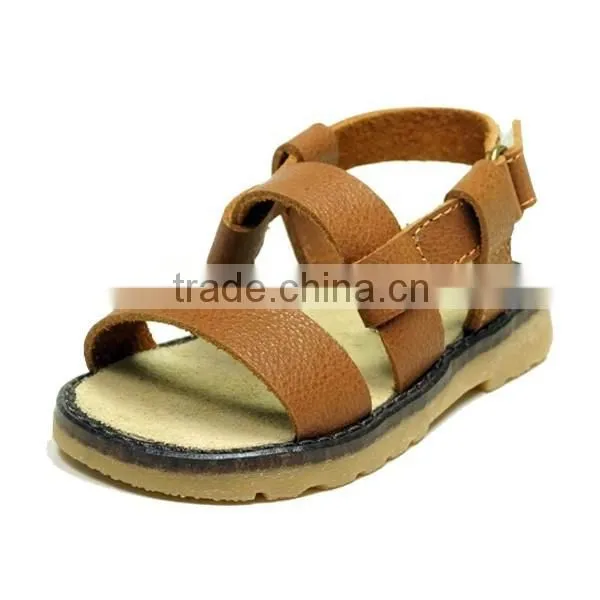 High Quality Brown Crochet Baby Open Sandals with Genuine Leather