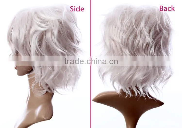 High quality white silk top lace front wig small head short synthetic hair wig