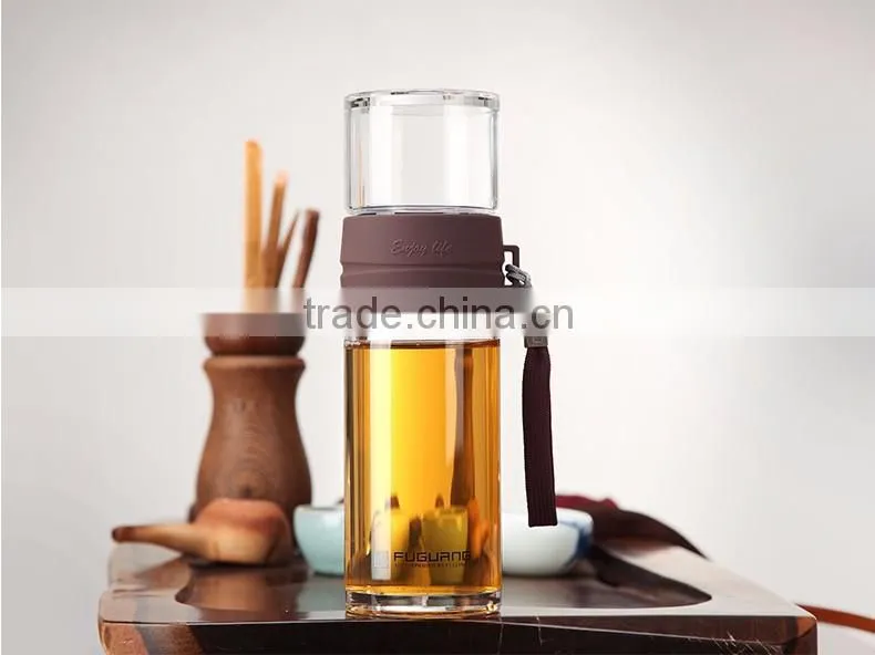 Clear Round 320 ml Heat Resistant Borosilicate Glass Water Bottle With Tea Fliter