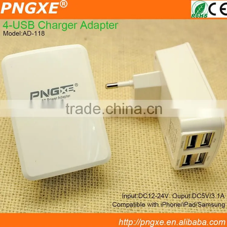 4 usb port for digital products 5V 3.1A uk eu au us plug wall charger