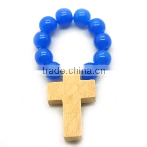 high quality catholic wooden cross ring, religious glass rosary ring
