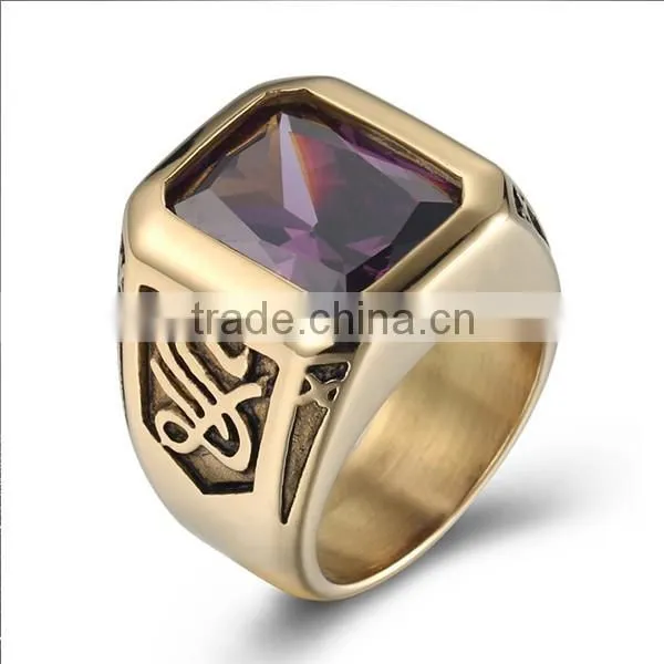 18k gold plated gothic smart surgical stainless steel gemstone ring