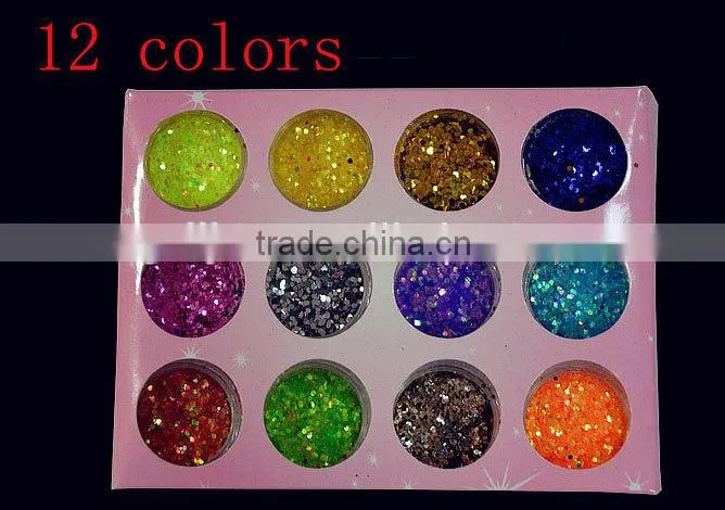 H1-007 12COLOURS BIG GLITTER POWDER ,nail art fine powder