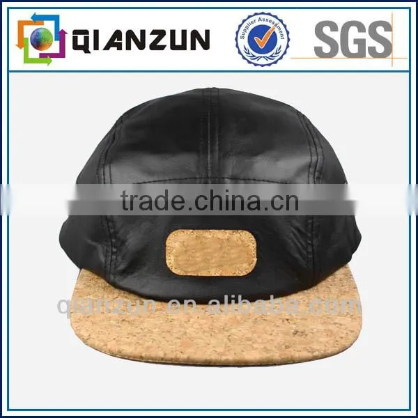 High quality custom leather 5 panel snapback cap