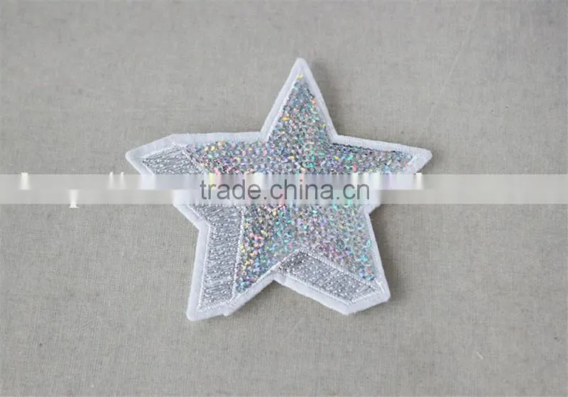 hot selling custom 3d star pattern sequin patch embroidery trim polyester material for wholesale