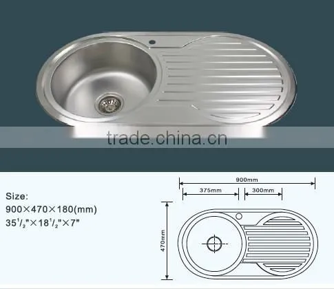 Round single bowl stainless steel kitchen sink with drain board