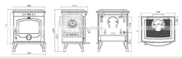 Indoor freestanding cast iron fireplace/wood burning stove with warm temperature DHF243BI