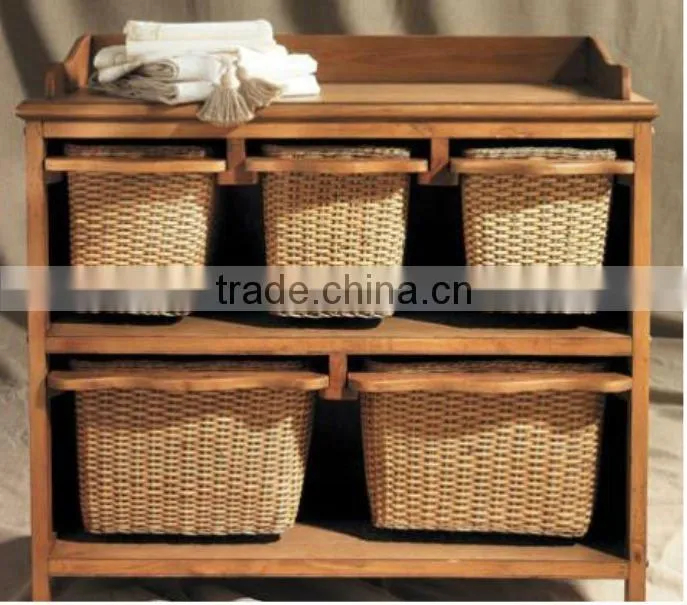 wooden bedroom wall cabinet with rattan drawer