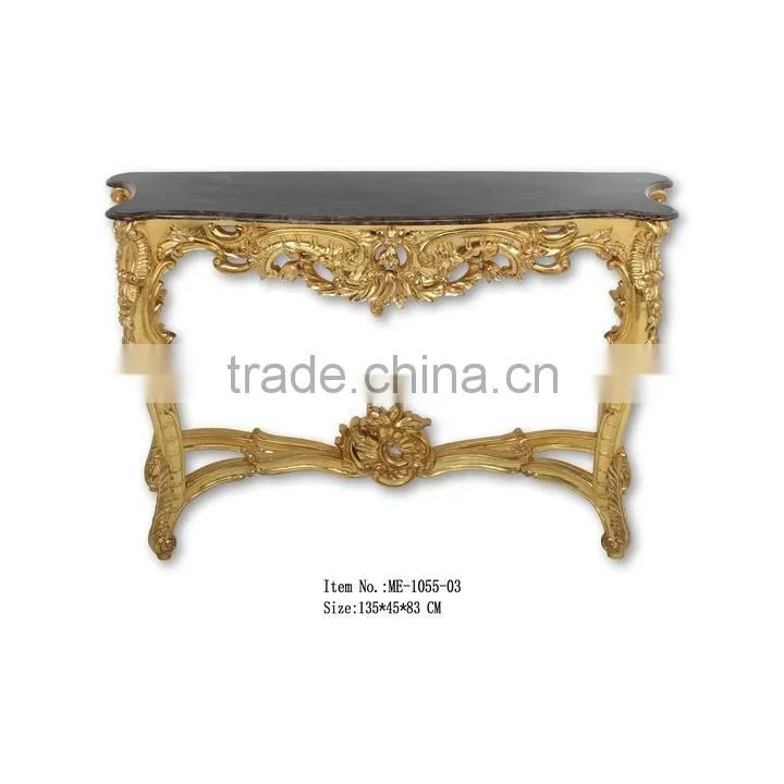 Gold Leaf Antique Marble Console Table For Home Decor Art