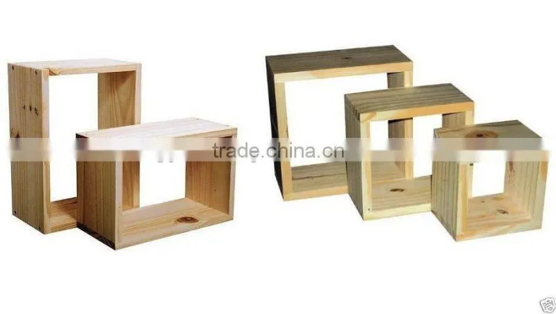 square wood cube wall shelf