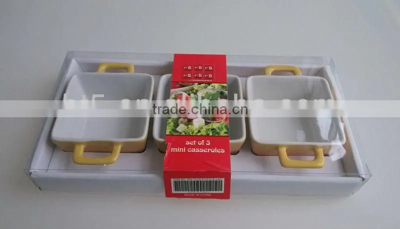 Set of 3/4 hand-printing mini dinnerware stoneware tapas bakeware