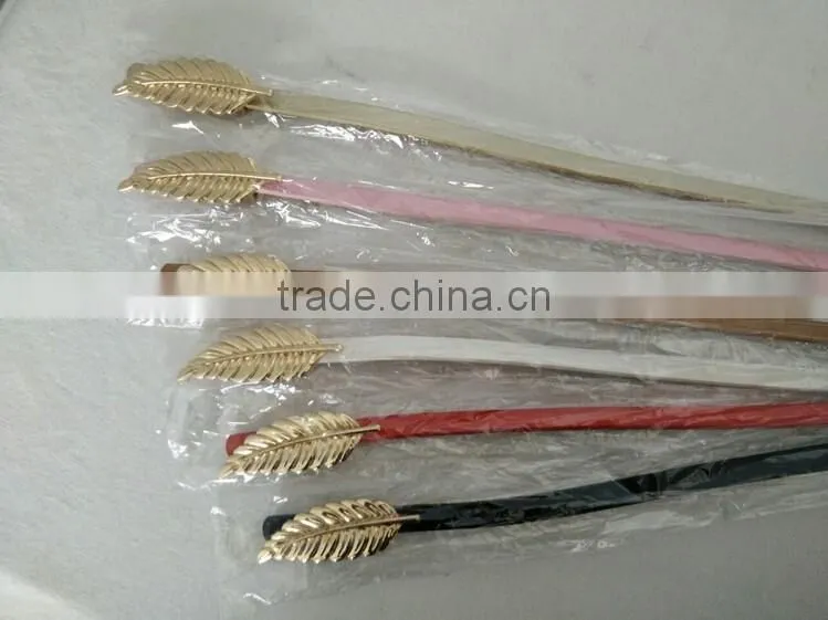 Wholesale leaf pattern alloy buckle sex women lady thin PU waist belt