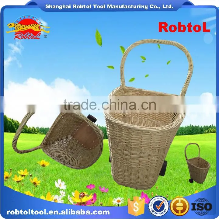 Unique vintage willow weaved woven wicker shopping trolley wheels basket cart