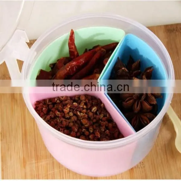 Custom New Food-Grade PP Plastic Seasoning Box 3 Girds one big Box Spice Case Supplier