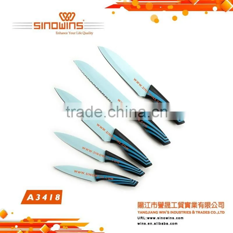 A3418 New design Hot Sale High Quality 5pcs Stainless Steel Knife Set with Non-stick Coating