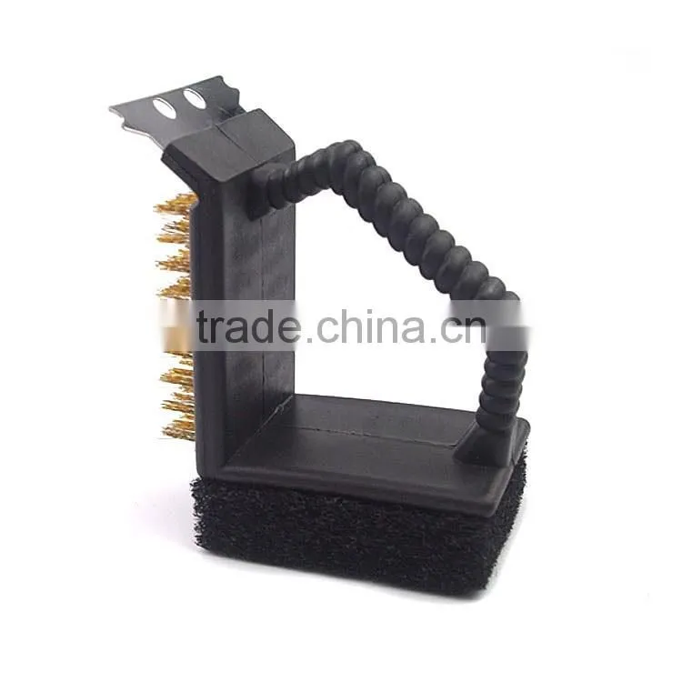 3 in 1 bbq cleaning brush with metal scraper for outdoor grill