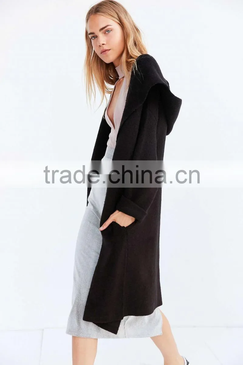 Cozy Hooded Open Longline Sweater Coat Oversized Fit Women's Winter Long Mature Coat Latest Design