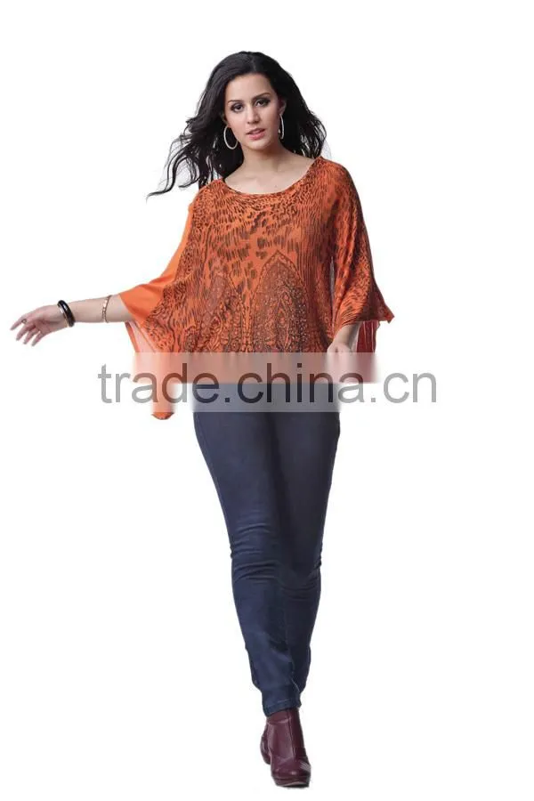2014 New Arrival Batwing Sleeve Women Chiffon Blouse Lady Top