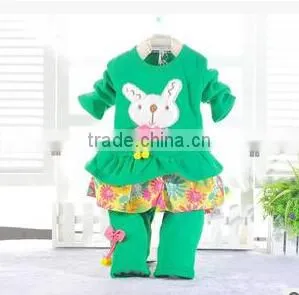 2014 Newest Baby-Girls White & pink Top&Pant Outfit Baby Girl Easter Pink Bunny Tunic and Flare Legging Set kids trendy cloths