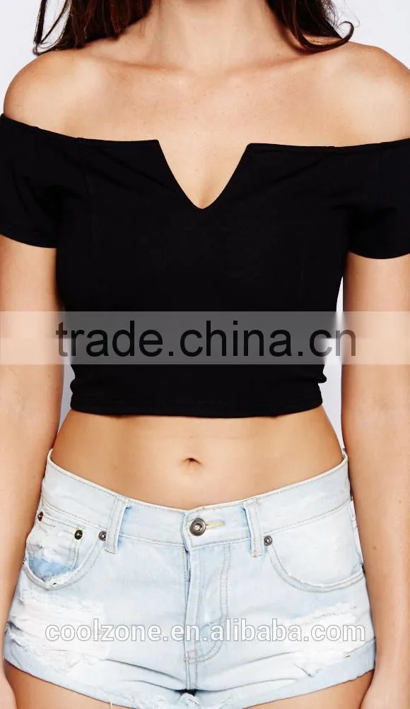 Latest off shoulder women crop top wholesale black plain crop tops