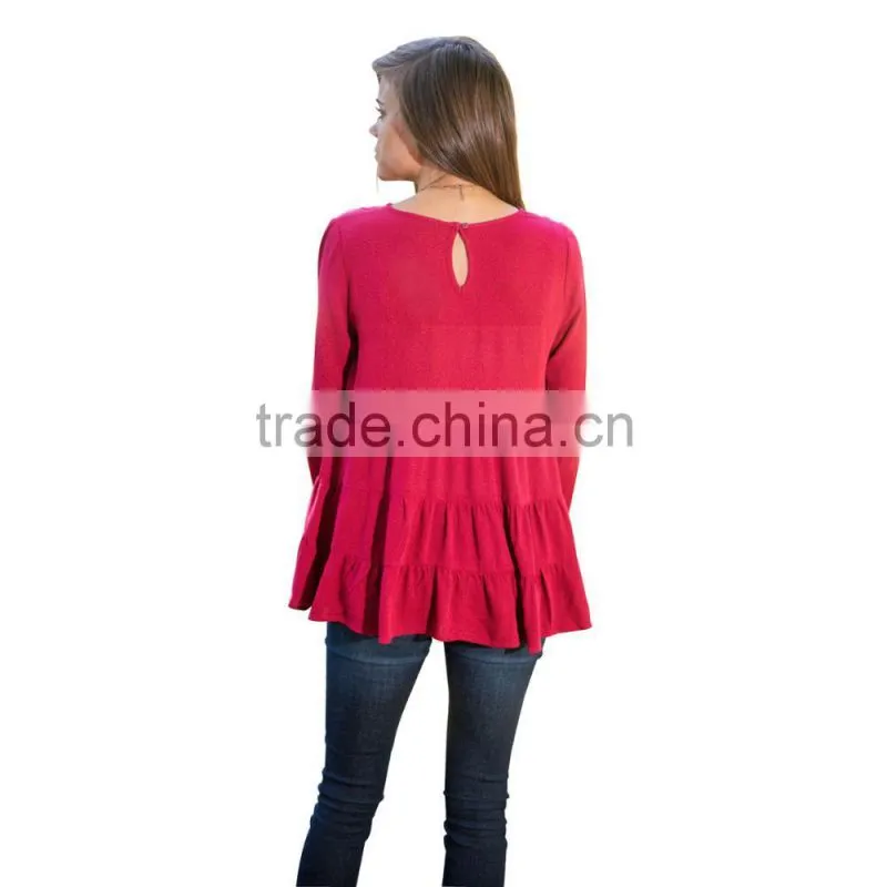Red shirts wholesale women blouse 2017 new designs long sleeve blouse