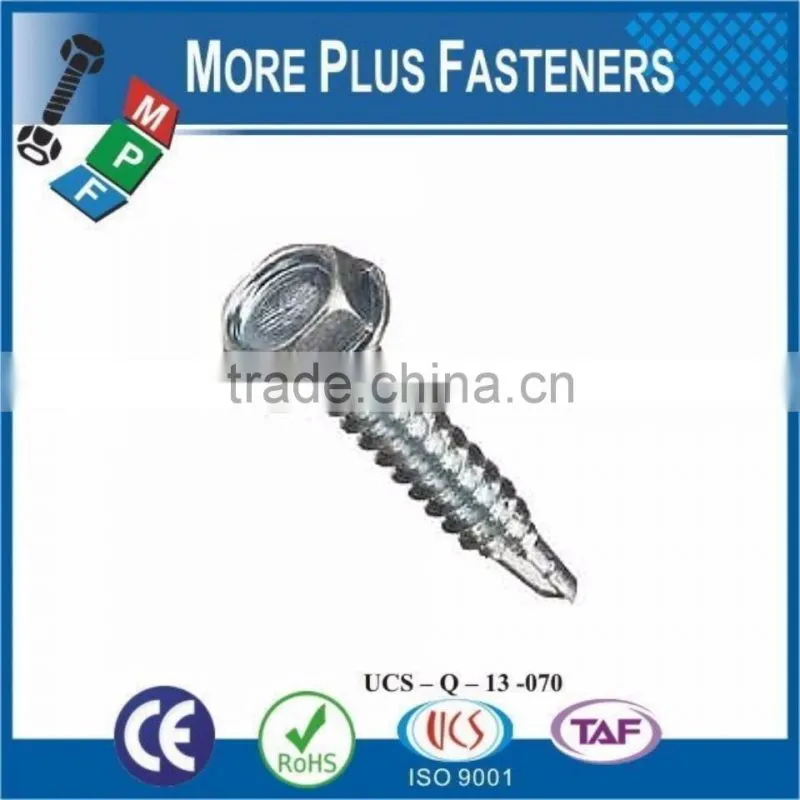 Made in Taiwan Self Drilling Hexagonal Head Screw Washer Faced DIN 7504 K Steel Zinc Plated