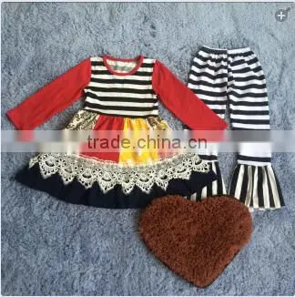 China suppliers Winter boutique outfit girls clothing christmas set santa claus printed outfits