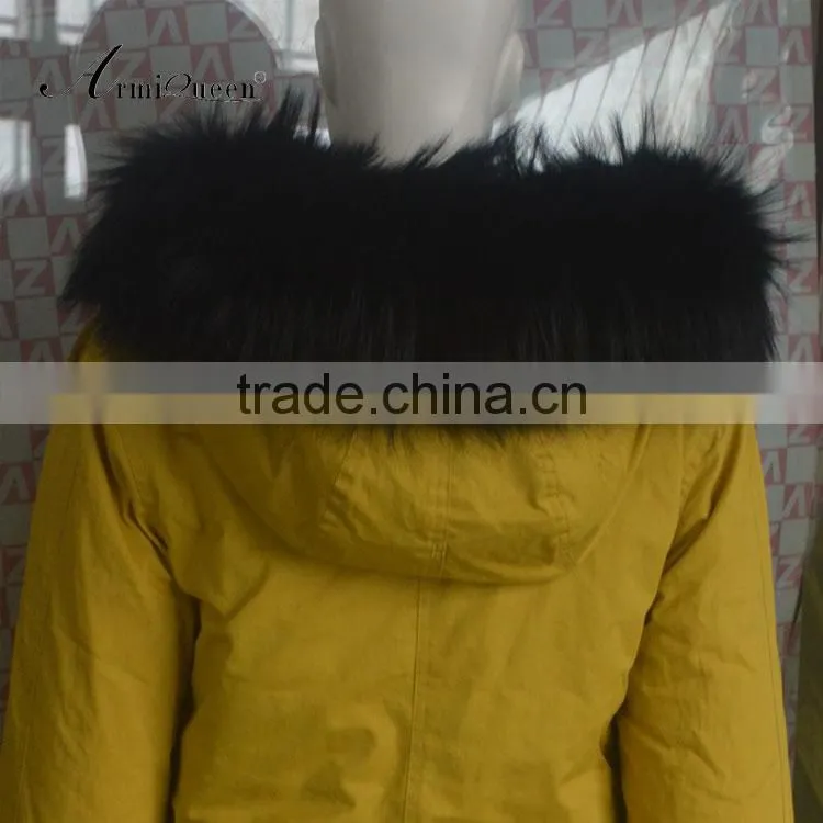 Fashion good quality Korean style comfortable yellow faux fur winter coats