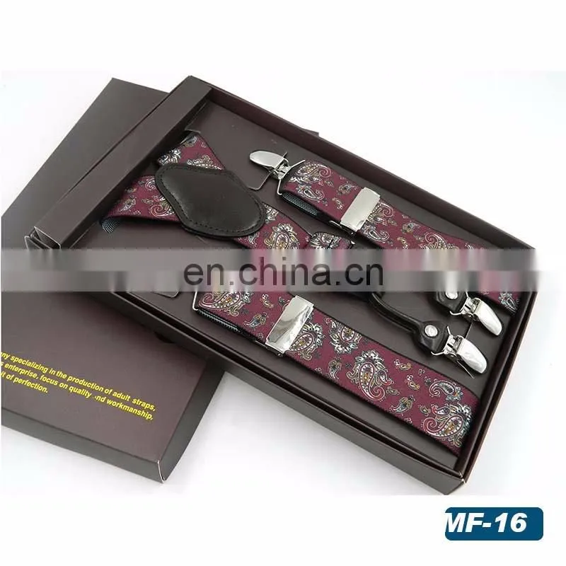 2017 new design Men's high-end brand 4 clips jacquard printing suspenders
