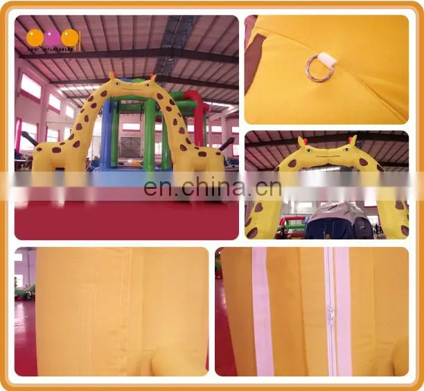 Inflatable kissing giraffe entrance arch for outdoor event
