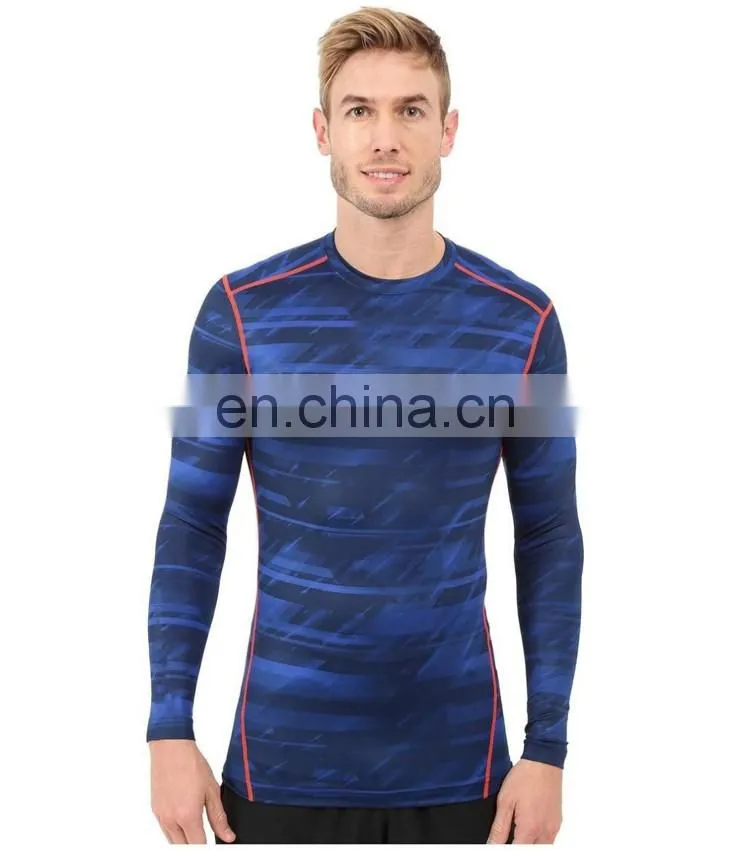 Polyester / elastane stretch workout compression wear sports men long sleeve t shirts