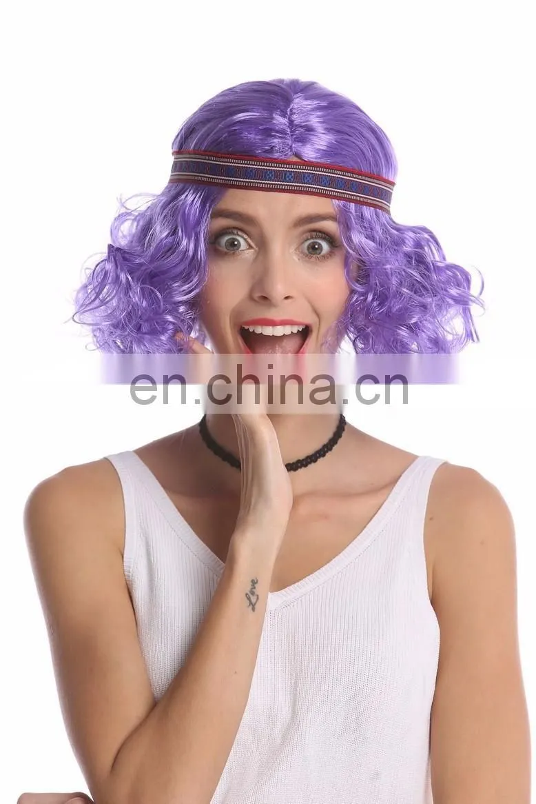 Synthetic purple short wigs with headband P-W235