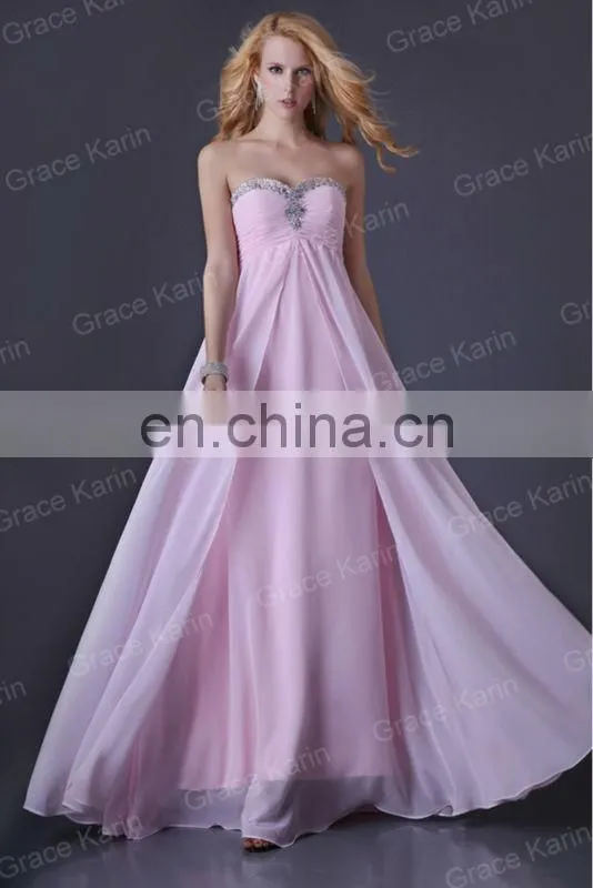 Grace Karin Strapless Sweetheart Chiffon Long Pink Prom Dresses 2015 CL3523