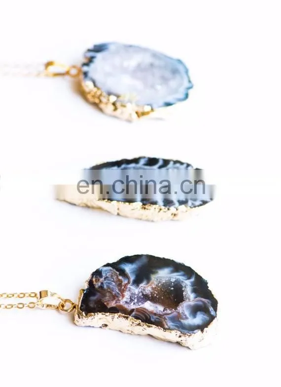 Druzy Black and Gold Agate Jewelry necklace
