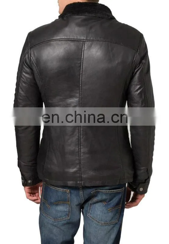 Men High quality Double press jacket with fur collar/ leather fashion jacket