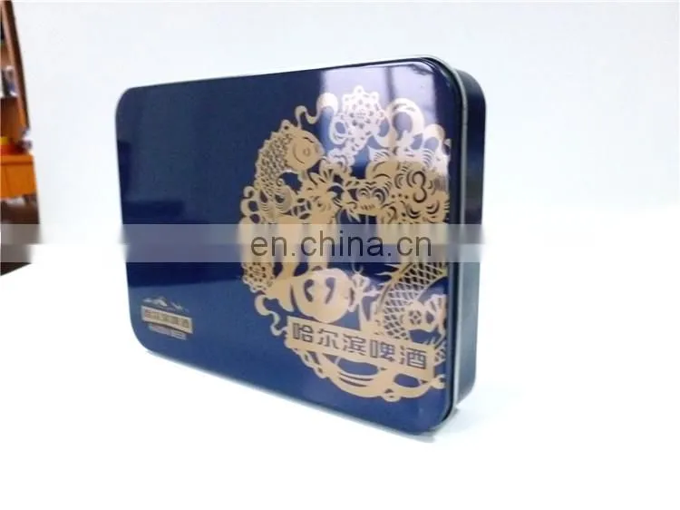 Flat rectangualr cake/biscuit gift packaging metal tin box container