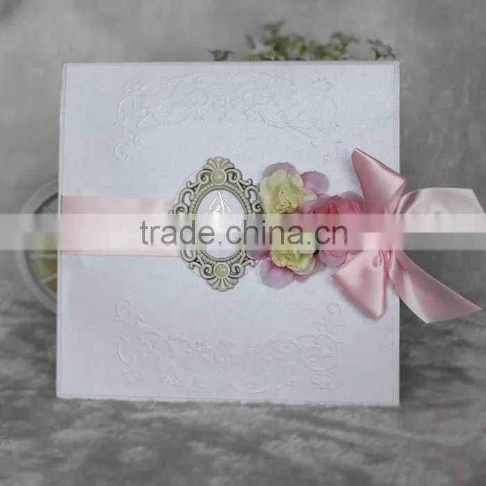 2016 Handmade Silver Glitter Paper Luxury Brooch Wedding Invitation Cards