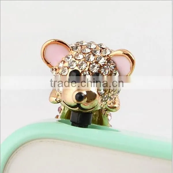 Hot Selling Cute Diamond Dog Dust Plugs ,Crytal Diamond Dog Dust Plugs For iPhones