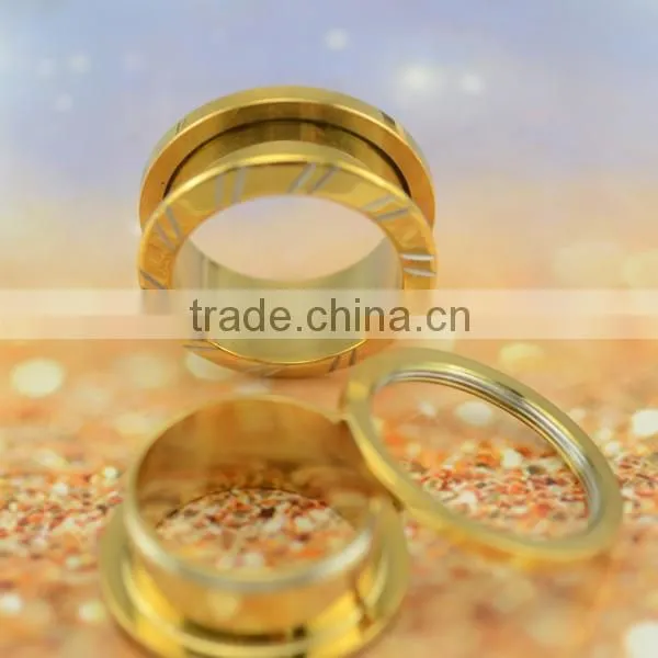 Gold plated surface engraved ear tunnel plugs body piercing jewelry