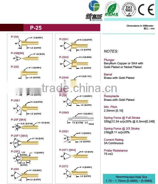2015 new technology spring loaded pcb test probe pin for electronics machine