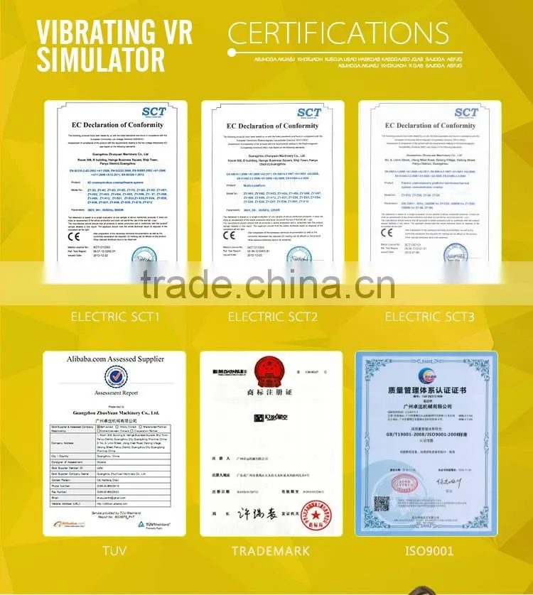2016 Guangzhou Zhuoyuan 9d theatre simulator VR equipment with wonderful vr 9d theatre simulator