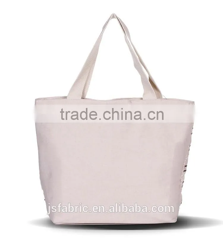 Silver Color Stripes Embroidery Elegant Women Canvas Tote Bag