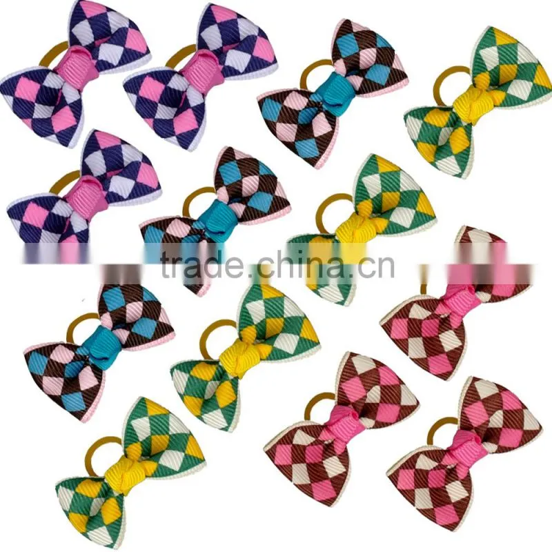 Dog Pet Cat Puppy Hair Bows Mixed Colors Grid dog hair bows