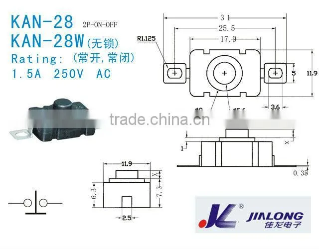 2P on-off unlocked normal closed open push button switch