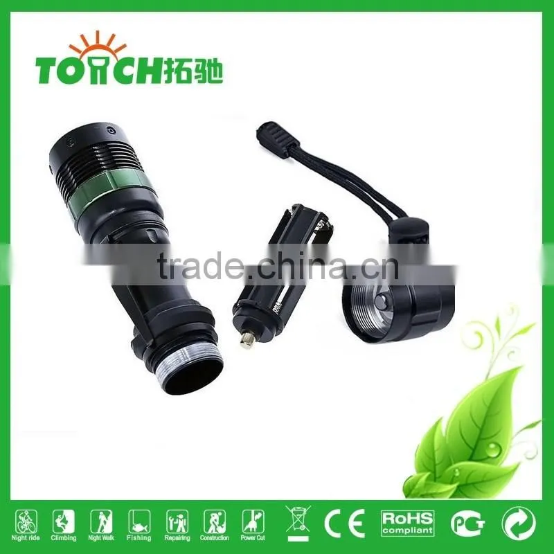 self defense strong light flashlight for outdoor emergency flashlight use 1*18650 battery zoomable flash light for camping