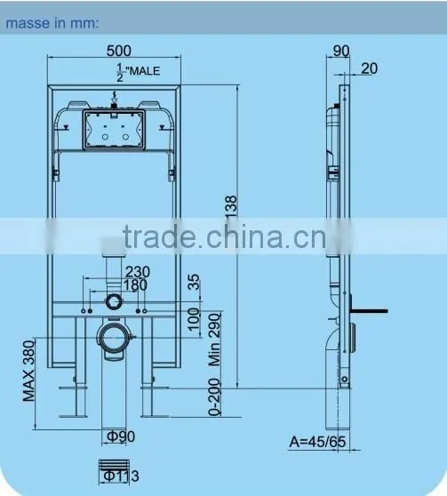 Concealed in wall cistern with dual flush for wall hung toilet with mechanical flushing
