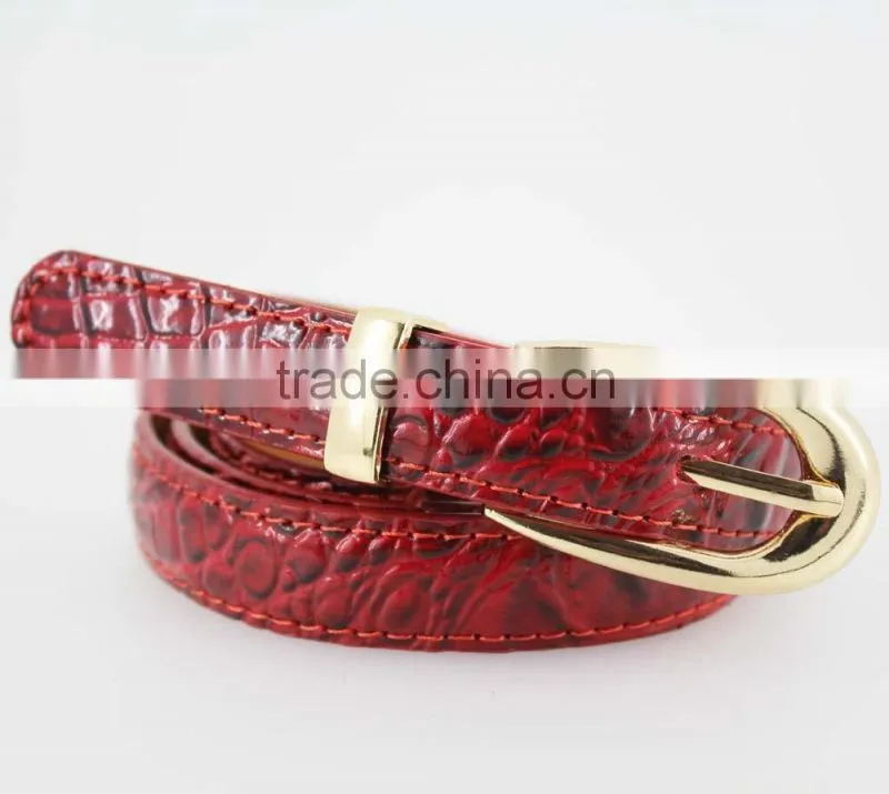 Women's Classic patent PU leather belt with Gold buckle /CROCO Faux leather belt for lady